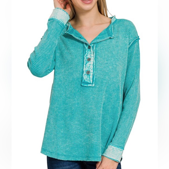 Washed Waffle Henley - Picture 1 of 2
